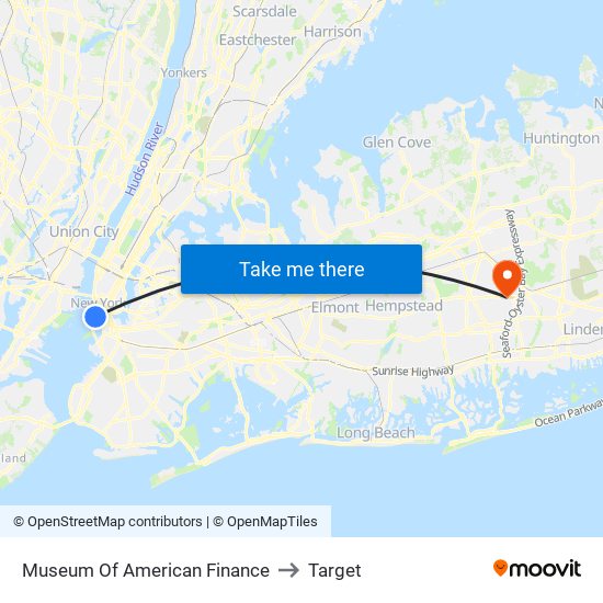 Museum Of American Finance to Target map