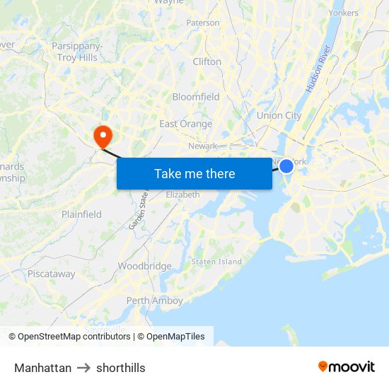 Manhattan to shorthills map