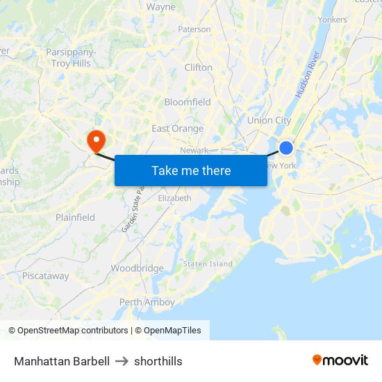 Manhattan Barbell to shorthills map