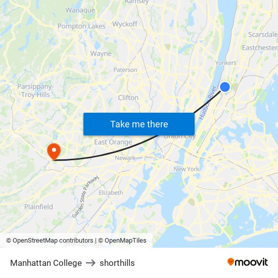 Manhattan College to shorthills map