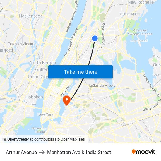 Arthur Avenue to Manhattan Ave & India Street map