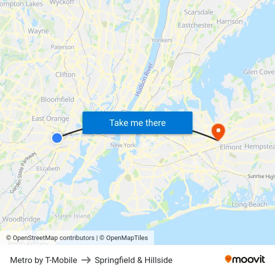 Metro by T-Mobile to Springfield & Hillside map
