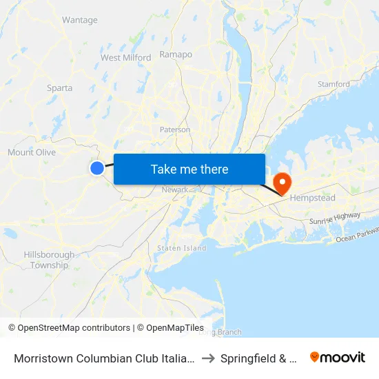 Morristown Columbian Club Italian-American to Springfield & Hillside map
