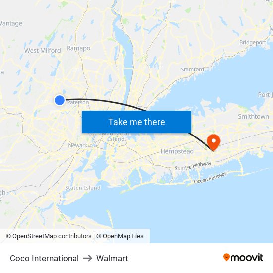 Coco International to Walmart map