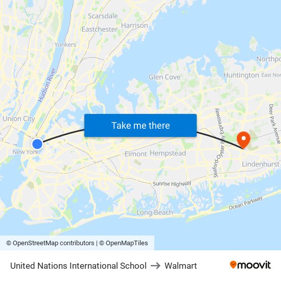 United Nations International School to Walmart map