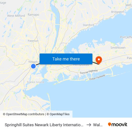 Springhill Suites Newark Liberty International Airport to Walmart map