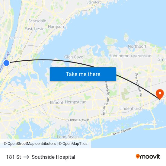 181 St to Southside Hospital map