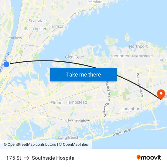 175 St to Southside Hospital map