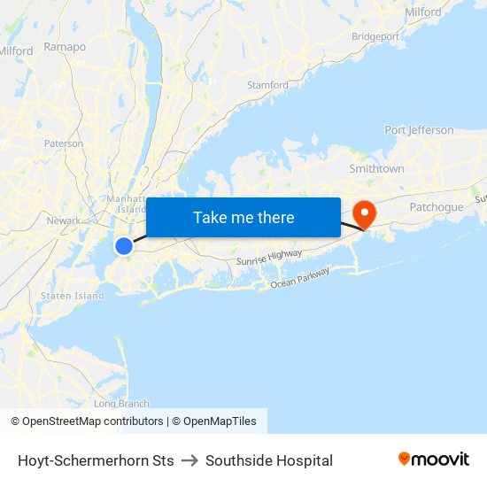 Hoyt-Schermerhorn Sts to Southside Hospital map