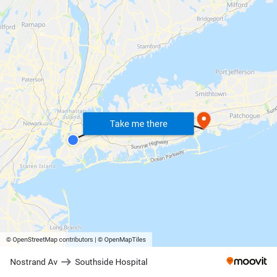 Nostrand Av to Southside Hospital map