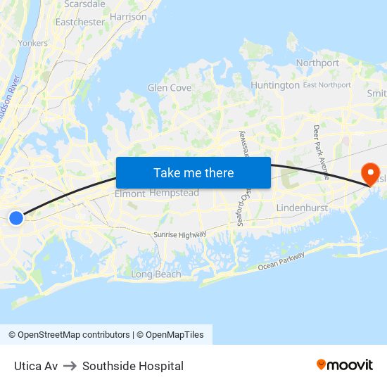 Utica Av to Southside Hospital map