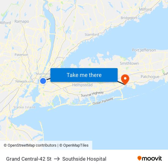 Grand Central-42 St to Southside Hospital map