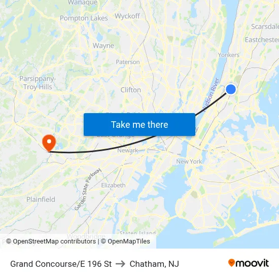 Grand Concourse/E 196 St to Chatham, NJ map