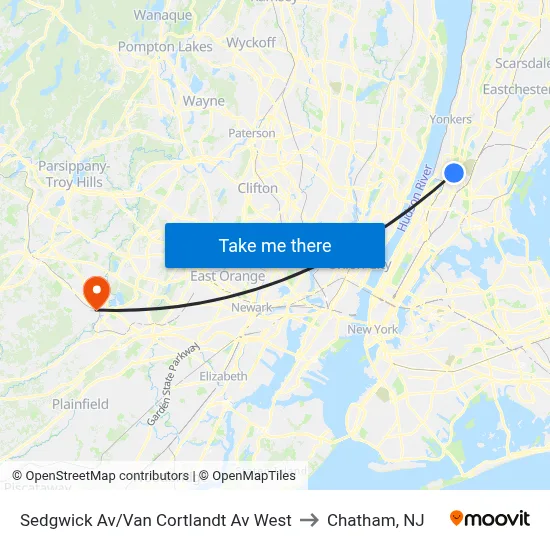 Sedgwick Av/Van Cortlandt Av West to Chatham, NJ map