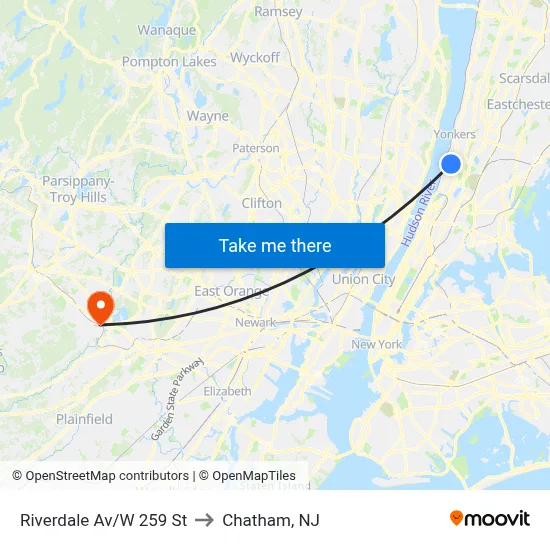 Riverdale Av/W 259 St to Chatham, NJ map