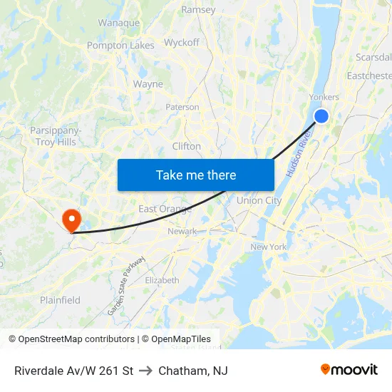 Riverdale Av/W 261 St to Chatham, NJ map