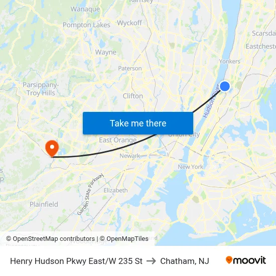 Henry Hudson Pkwy East/W 235 St to Chatham, NJ map