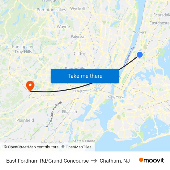 East Fordham Rd/Grand Concourse to Chatham, NJ map