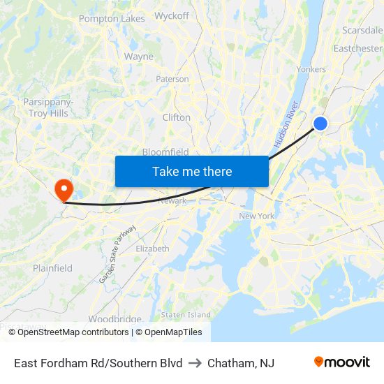 East Fordham Rd/Southern Blvd to Chatham, NJ map