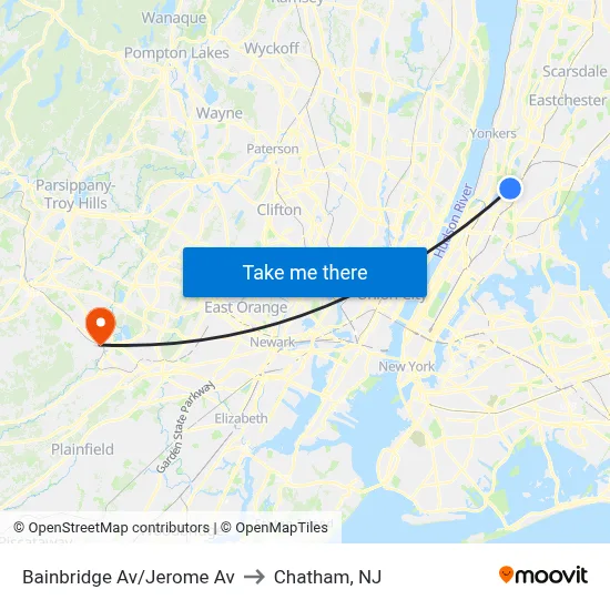 Bainbridge Av/Jerome Av to Chatham, NJ map