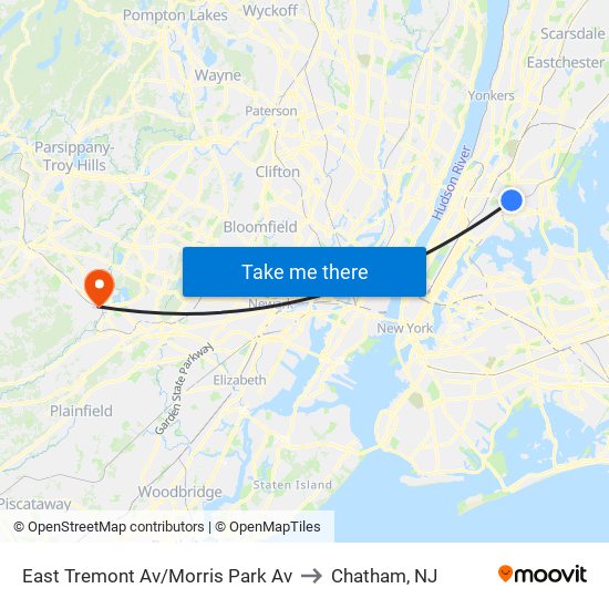 East Tremont Av/Morris Park Av to Chatham, NJ map