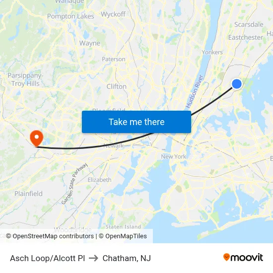 Asch Loop/Alcott Pl to Chatham, NJ map
