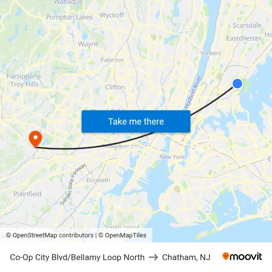 Co-Op City Blvd/Bellamy Loop North to Chatham, NJ map