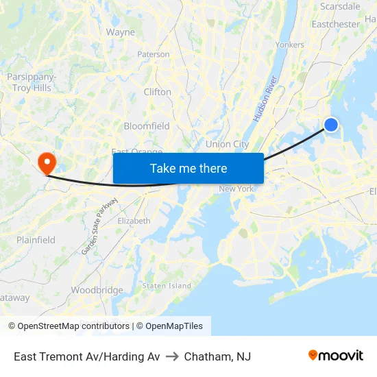 East Tremont Av/Harding Av to Chatham, NJ map