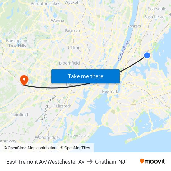 East Tremont Av/Westchester Av to Chatham, NJ map