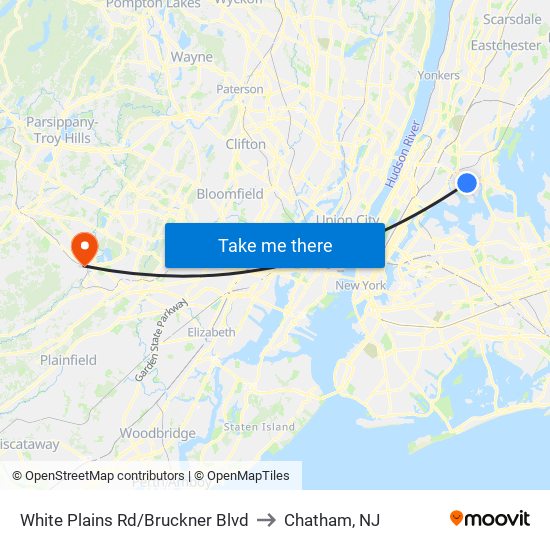 White Plains Rd/Bruckner Blvd to Chatham, NJ map