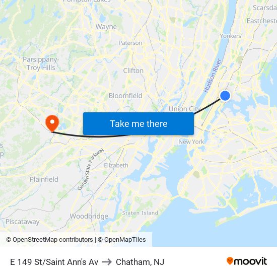 E 149 St/Saint Ann's Av to Chatham, NJ map