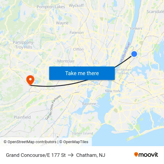Grand Concourse/E 177 St to Chatham, NJ map