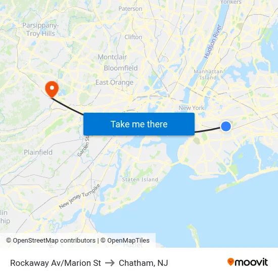 Rockaway Av/Marion St to Chatham, NJ map