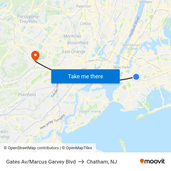 Gates Av/Marcus Garvey Blvd to Chatham, NJ map