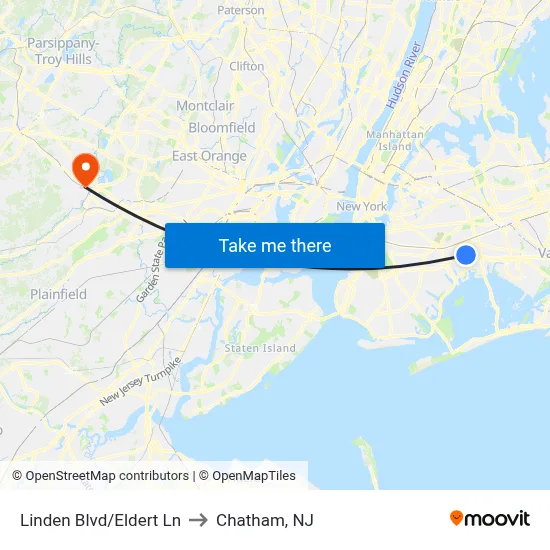 Linden Blvd/Eldert Ln to Chatham, NJ map