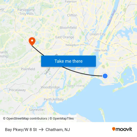 Bay Pkwy/W 8 St to Chatham, NJ map