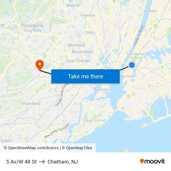 5 Av/W 48 St to Chatham, NJ map