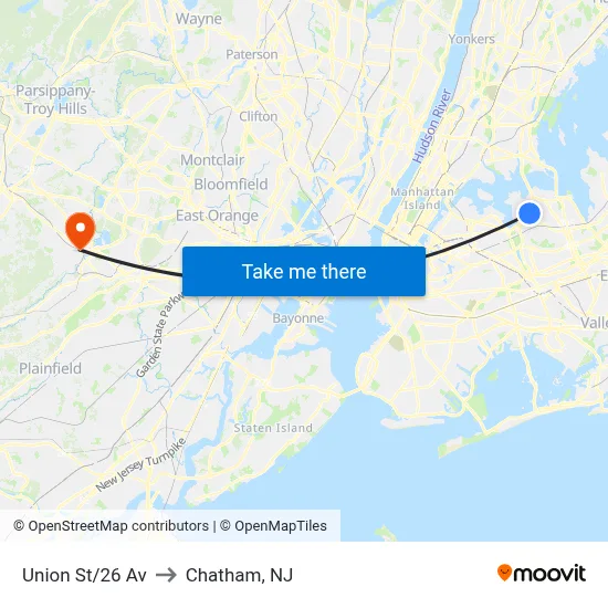 Union St/26 Av to Chatham, NJ map
