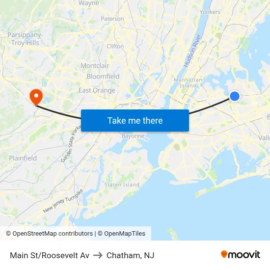 Main St/Roosevelt Av to Chatham, NJ map