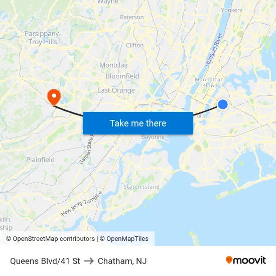 Queens Blvd/41 St to Chatham, NJ map