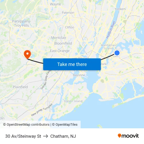 30 Av/Steinway St to Chatham, NJ map
