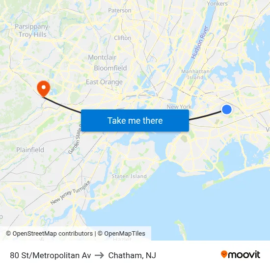 80 St/Metropolitan Av to Chatham, NJ map