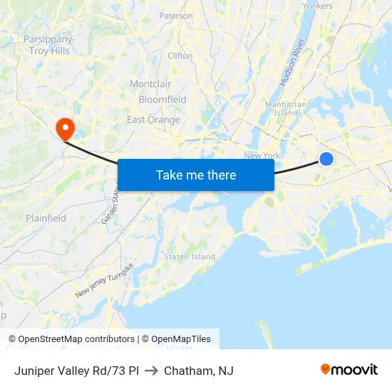 Juniper Valley Rd/73 Pl to Chatham, NJ map