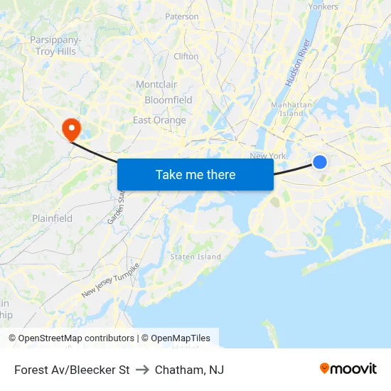Forest Av/Bleecker St to Chatham, NJ map