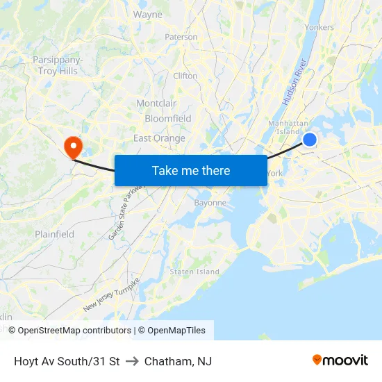 Hoyt Av South/31 St to Chatham, NJ map