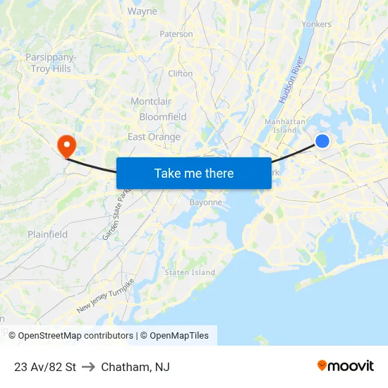 23 Av/82 St to Chatham, NJ map