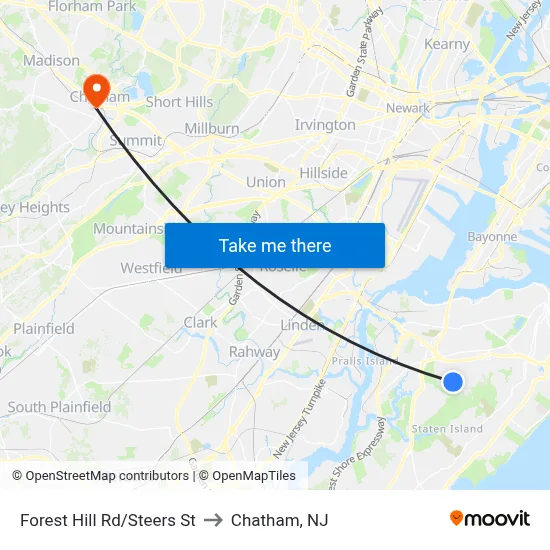 Forest Hill Rd/Steers  St to Chatham, NJ map