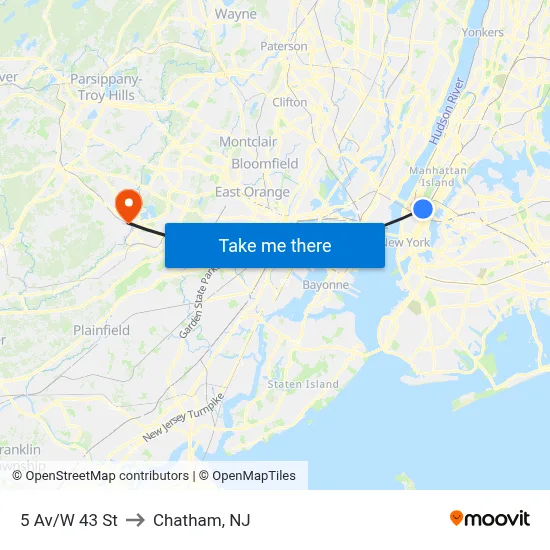 5 Av/W 43 St to Chatham, NJ map