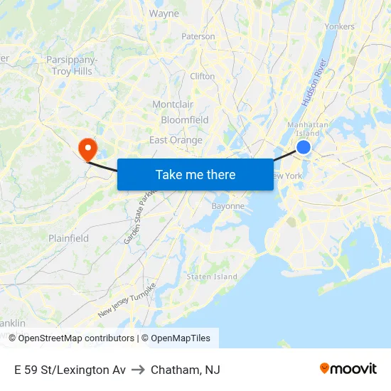 E 59 St/Lexington Av to Chatham, NJ map