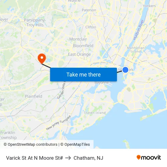 Varick St At N Moore St# to Chatham, NJ map